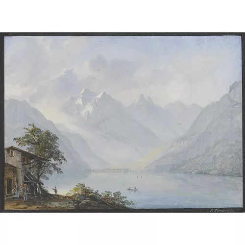 Friedrich R. Zimmermann — Gebirgslandschaft mit Seeuferpartie.