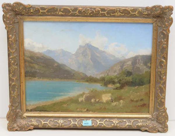 Friedrich R. Zimmermann — Landschaftsstudie mit kleinem See und Gebirgszug