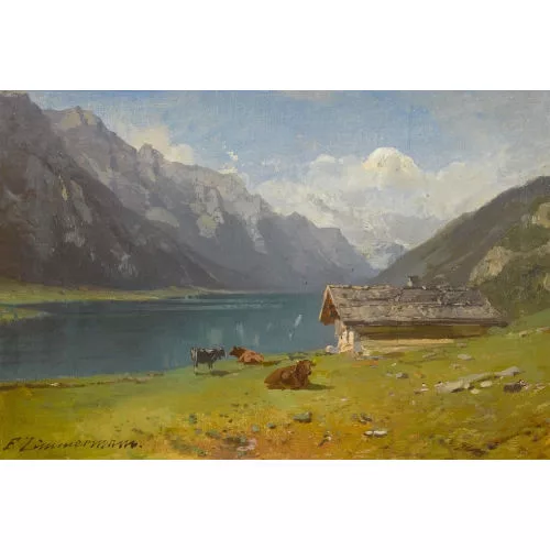Friedrich R. Zimmermann — Bergsee mit weidenden Kühen.