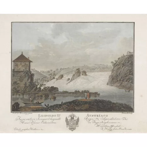 Friedrich Rosenberg — Der österreichische Kaiser Leopold II. zu Besuch am Rheinfall bei Neuhausen.
