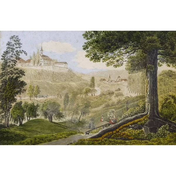 Friedrich Salathé — Landschaft mit Bauern, Schloss und Dorf.