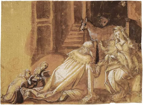 Friedrich Salathé — Reusstallandschaft mit Bauernfamilie an einem Bach — Galerie Kornfeld