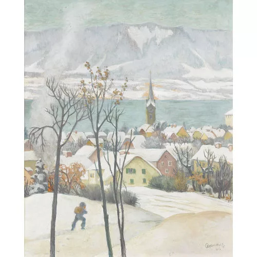 Fritz Boscovits — Blick auf das winterliche Zollikon am Zürichsee.