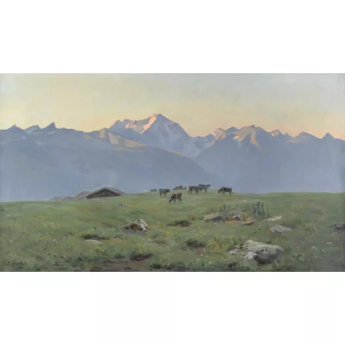 Fritz Edouard Huguenin-Lassauguette — "Le soir sur l′alpe".