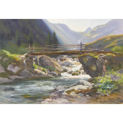 Fritz Edouard Huguenin-Lassauguette — Brücke über einen Gebirgsbach.