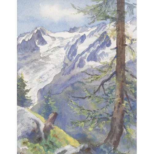 Fritz Edouard Huguenin-Lassauguette — Sommerliche Alp mit Gletscherpartie.