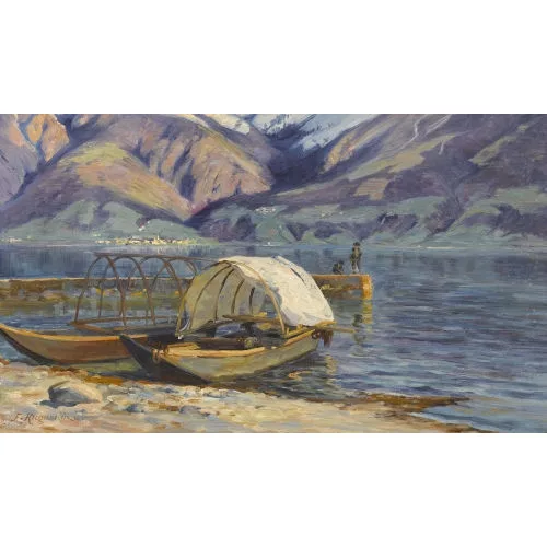 Fritz Edouard Huguenin-Lassauguette — Boote am Ufer des Lago Maggiore.