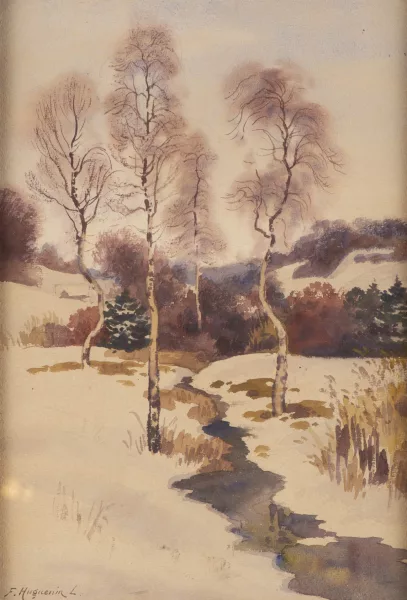 Fritz Edouard Huguenin-Lassauguette — Fritz Edouard HUGUENIN-LASSAUGUETTE (1842-1926) "Paysage de neige"