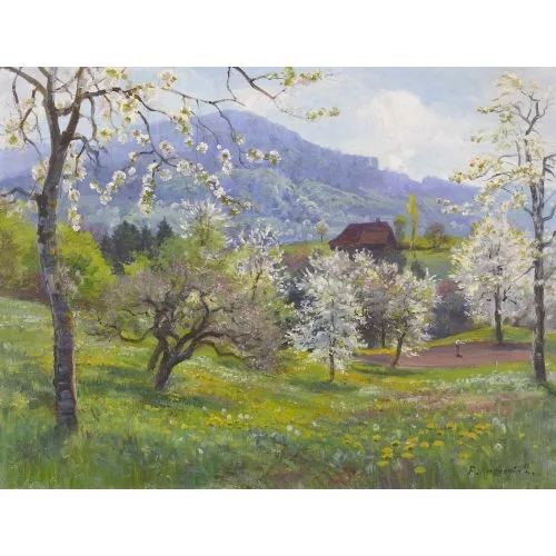 Fritz Edouard Huguenin-Lassauguette — "Cerisiers fleuris".