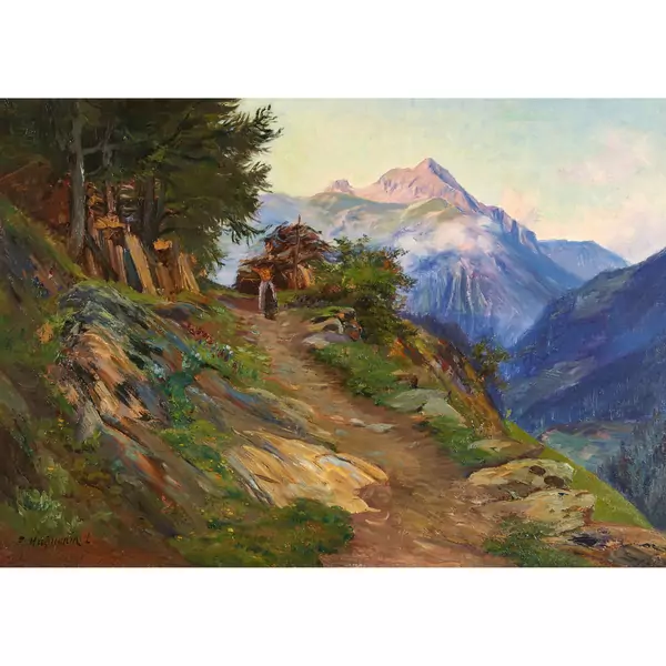 Bergweg mit Bäuerin