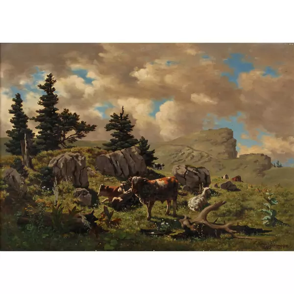 Kühe und Schaf auf der Alp