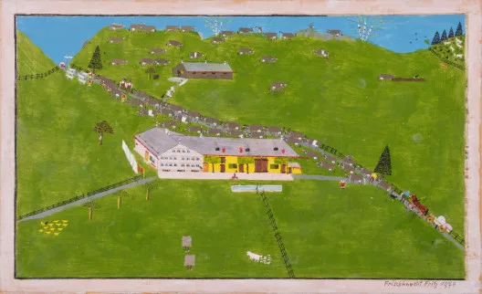 Fritz Frischknecht — Bauernhof mit Alpaufzug, 1974
