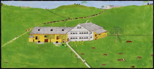 Fritz Frischknecht — Bauerngehöft mit Alpabfahrt, 1968
