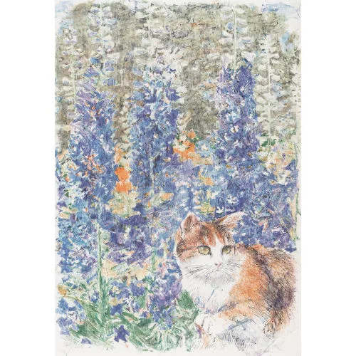 Fritz Hug — Katze im Blumenfeld.