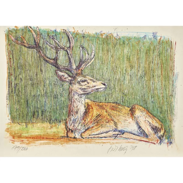Fritz Hug — Liegender Hirsch.