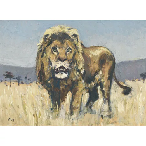 Fritz Hug — Löwe in der Savanne.