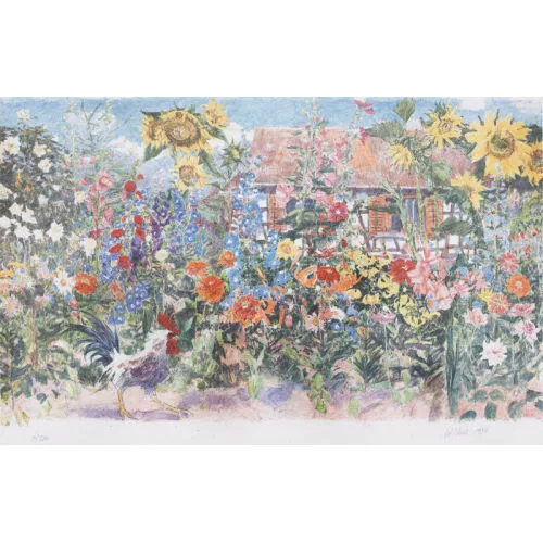 Fritz Hug — "Blumengarten mit Haus".