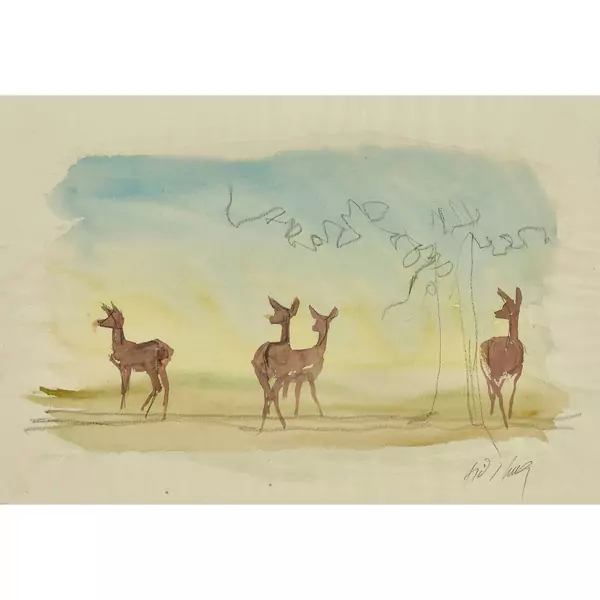 Vier Rehe unter einem Baum