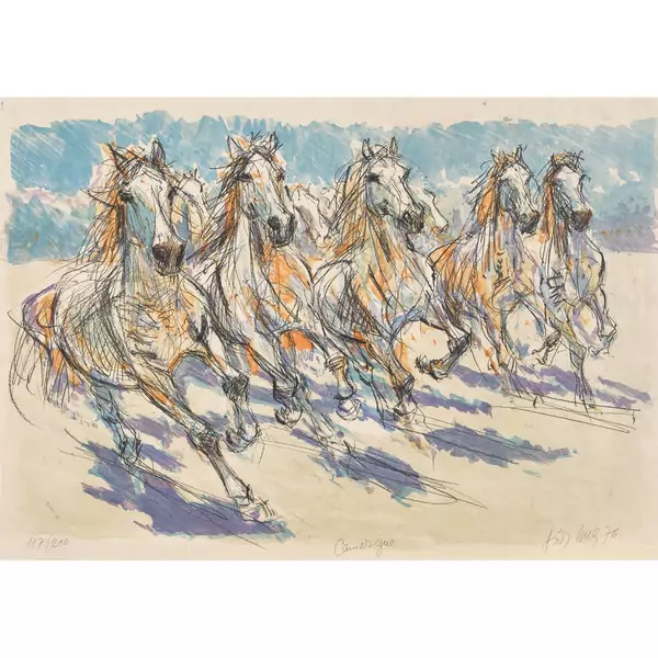 Trabende Pferde in der Camargue