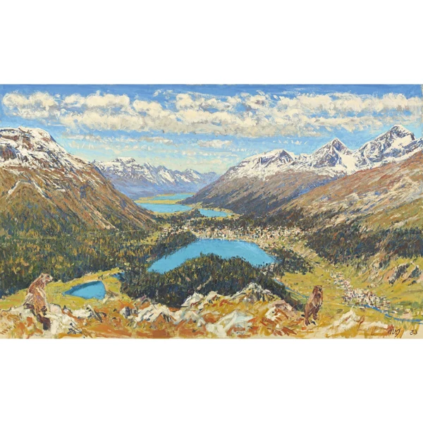 Fritz Hug — BLICK AUF DIE OBERENGADINER SEEN, 1983VIEW OVER LAKES OF UPPER ENGADIN, 1983