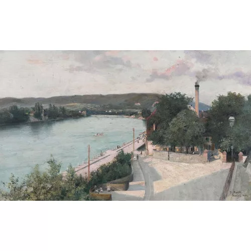 Fritz Mock — Basler Rheinufer im Abendrot.