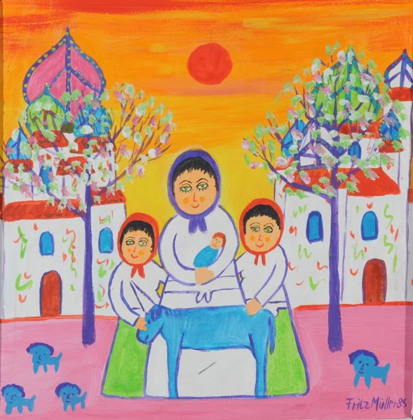 Fritz Müller — Mutter mit Kindern und Haustieren, 1985