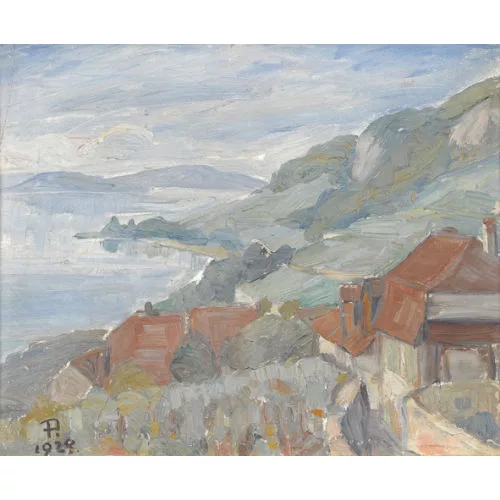 Fritz Pümpin — Bielersee mit St. Petersinsel von Ligerz aus.