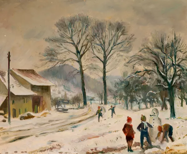 Winterlandschaft mit spielenden Kindern