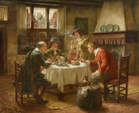 Fritz Wagner — Fröhliche Tischgesellschaft in holländischem Interieur