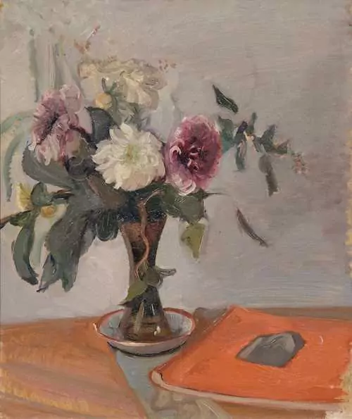 FRITZ GLARNER — Still life with flower vase and orange notebook. — Koller Auktionen