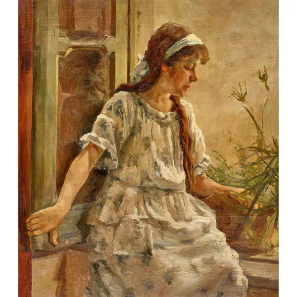 Junge Frau auf der Fensterbank