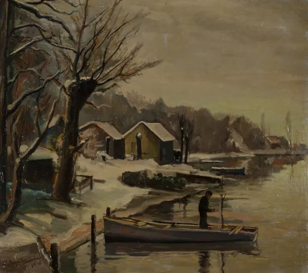 Gabriel Haberjahn — Gabriel Eduard HABERJAHN (1890-1956), 'Paysage fluvial', huile