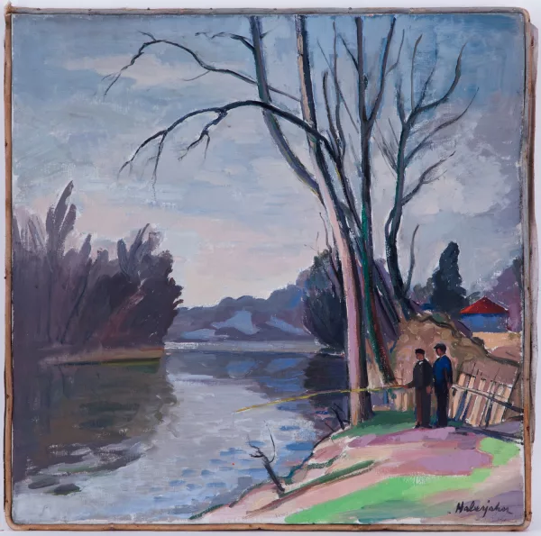 Gabriel Haberjahn — Bords d'Arve, la Fontenette à Carouge (GE), les 2 pêcheurs