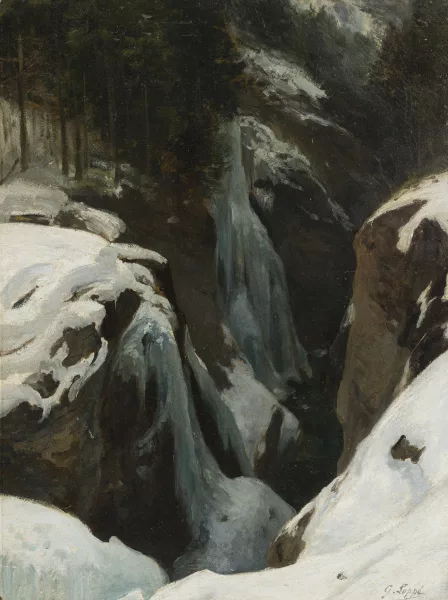 Gabriel Loppé — "Cascade de Reichenbach", vu des pentes du dessus de Holec"