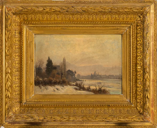Gabriel Loppé — Village au bord d'un lac gelé