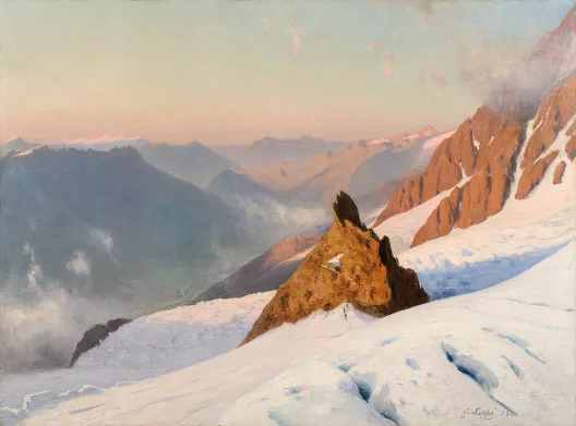 Gabriel Loppé — Rocher des Grands Mulets et la vallée de Chamonix, 1880