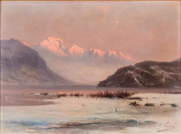 Gabriel Loppé — Lac sur fond de montagnes enneigées