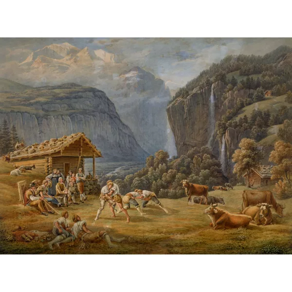 GABRIEL LORY — Les Lutteurs dans la Vallée de Lauterbrunnen.