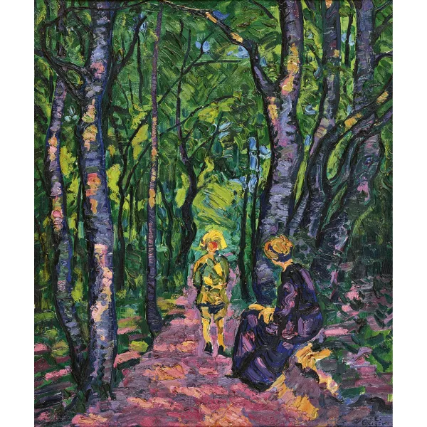 Geiger, Ernst Samuel — Sommerlicher Waldweg mit Frau und Sohn des Künstlers.