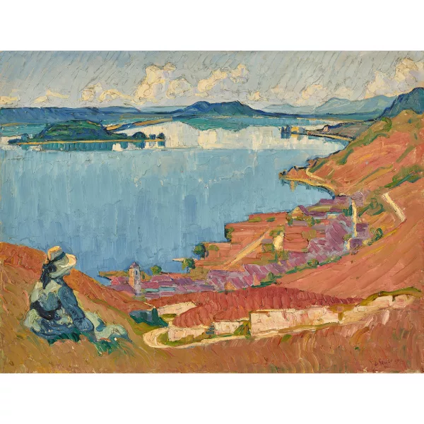 Geiger, Ernst Samuel — Blick auf den Bielersee mit St. Petersinsel.
