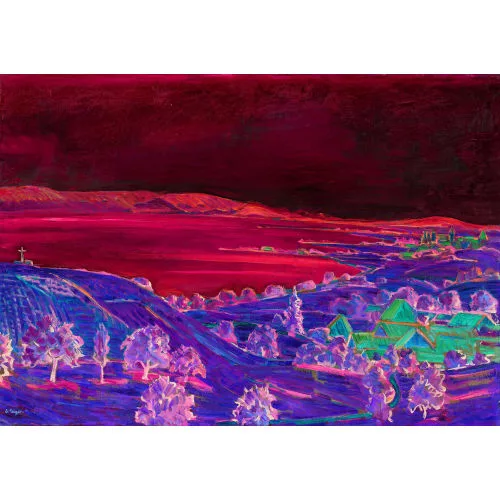 Geiger, Ernst Samuel — Sommeransicht des Neuenburgersees mit Estavayer-le-Lac.