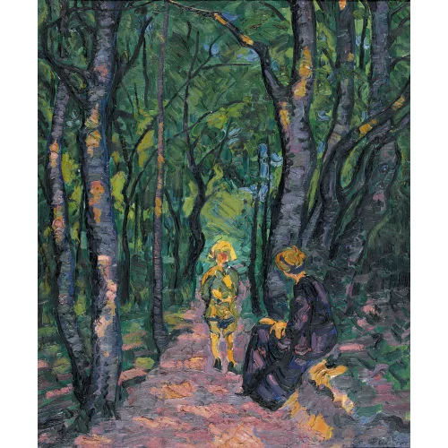 Geiger, Ernst Samuel — Sommerlicher Waldweg mit Mutter und Kind.