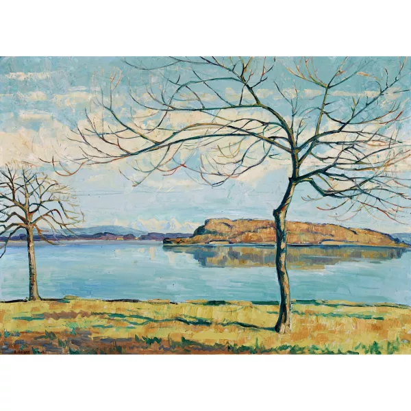 Geiger, Ernst Samuel — Sonniger Tag am Bielersee mit der St. Petersinsel.
