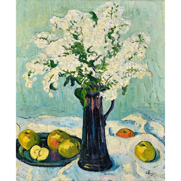 Geiger, Ernst Samuel — "Weisser Flieder und Äpfel".