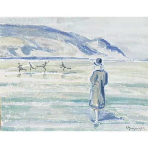 Geiger, Ernst Samuel — Eisläufer auf gefrorenem See mit Zuschauerin.