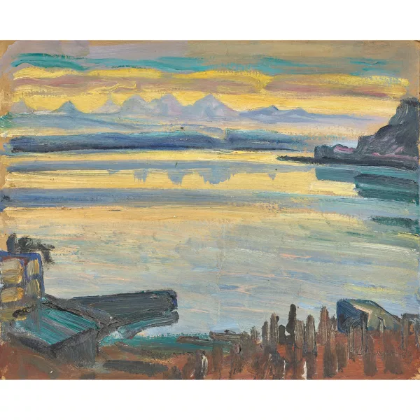 Geiger, Ernst Samuel — Blick über den See auf das Berner Dreigestirn.