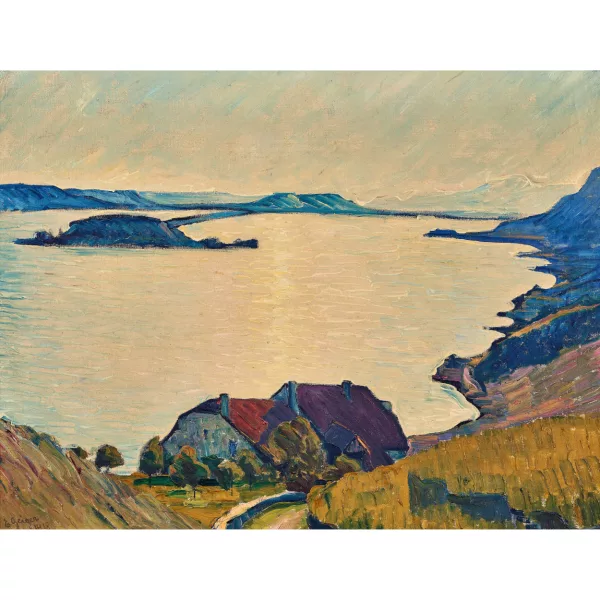 Geiger, Ernst Samuel — Blick auf den Bielersee mit St. Petersinsel.