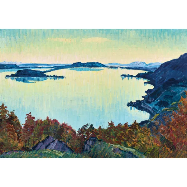 Geiger, Ernst Samuel — Der Bielersee mit der St. Petersinsel in der Abenddämmerung.