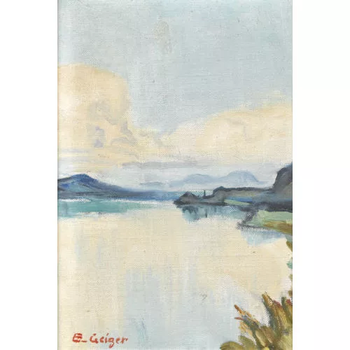 Geiger, Ernst Samuel — Herbstliche Uferpartie am Bielersee.