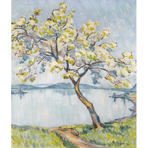 Geiger, Ernst Samuel — Blühender Kirschbaum oberhalb des Bielersees.